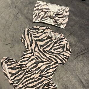 2 pc 6/12 & Headband Posh Peanut Koko Soft Pink Hues Zebra Twirl Dress LIKE NEW